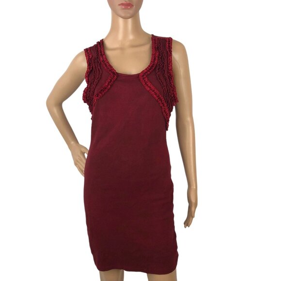 Free People Red Knit Ruffle Mini Dress Sleeveless Bodycon Whimsigoth Romantic S - Picture 1 of 9